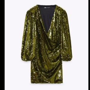 NWT Zara Green Wrap Sequin Mini Dress Sz. S